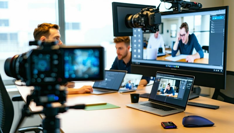 Merge Ready team collaborating on technical video content for enterprise clients Merge Ready team collaborating on technical video content for enterprise clients